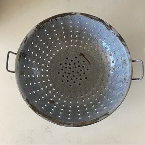 Vintage Enamelware Metal Colander with Handles